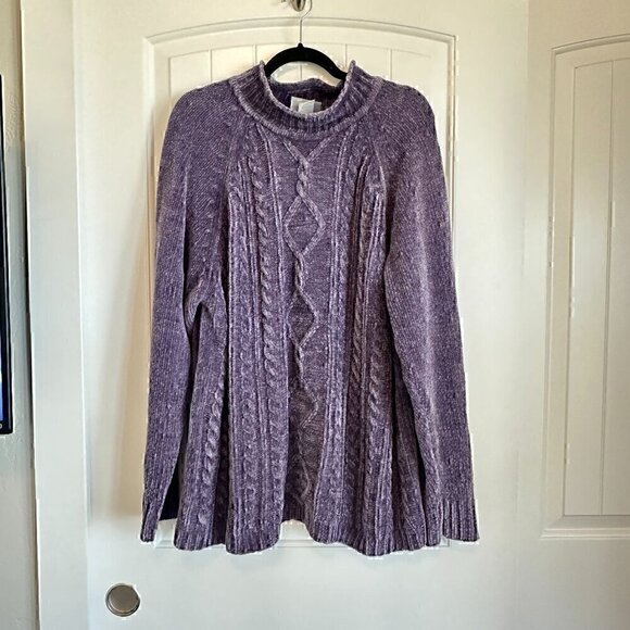OVERSIZED lilac purple chenille high neck knitted sweater plus women's 2X - Picture 1 of 9